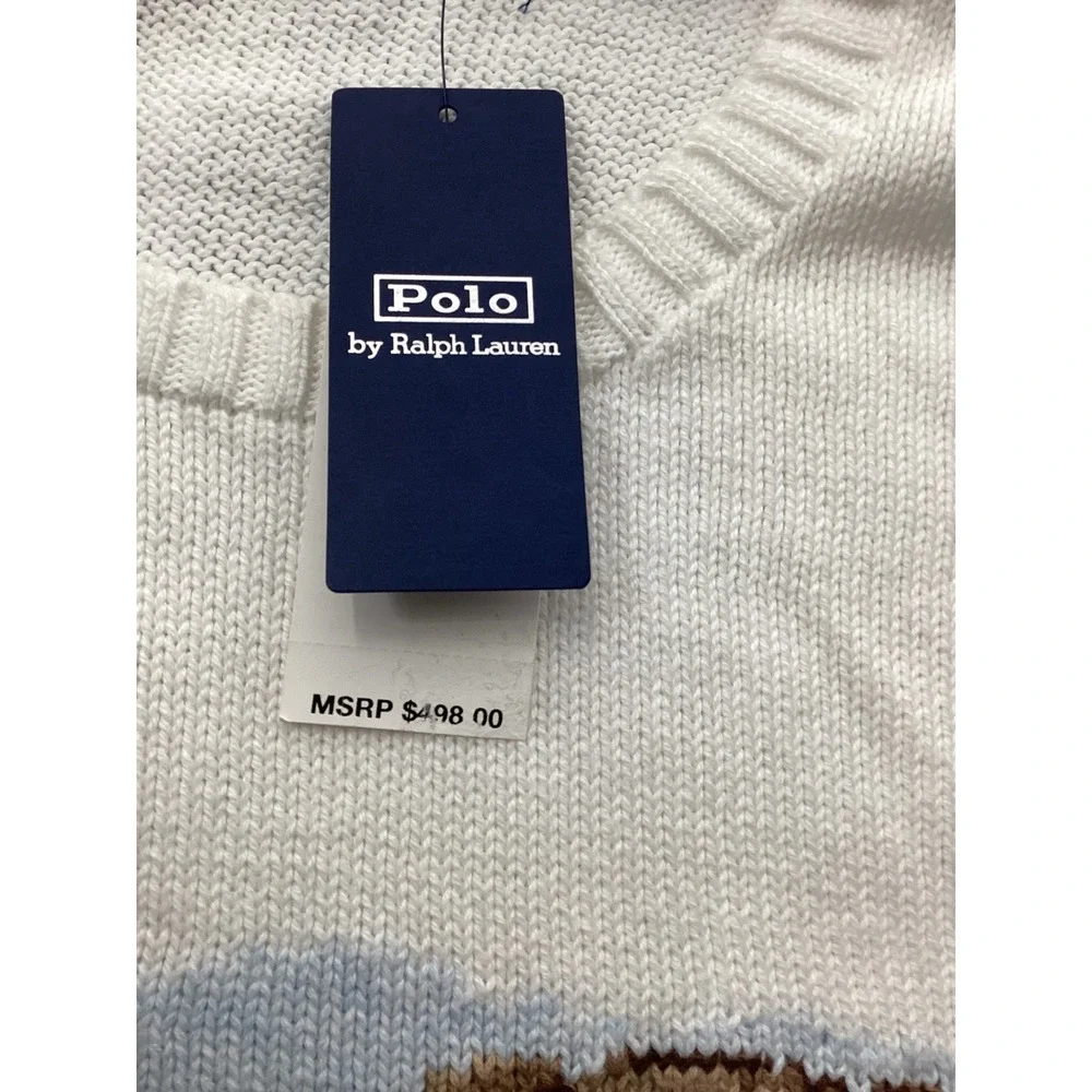 Polo Ralph Lauren Mens XXL White Beach Polo Bear Cotton Knit Sweater RL 85 New